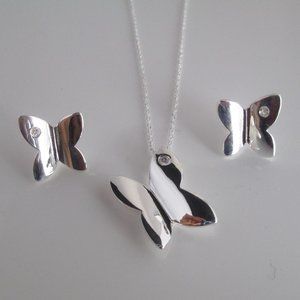 925 Butterfly Silver Necklace and Earrrings Set